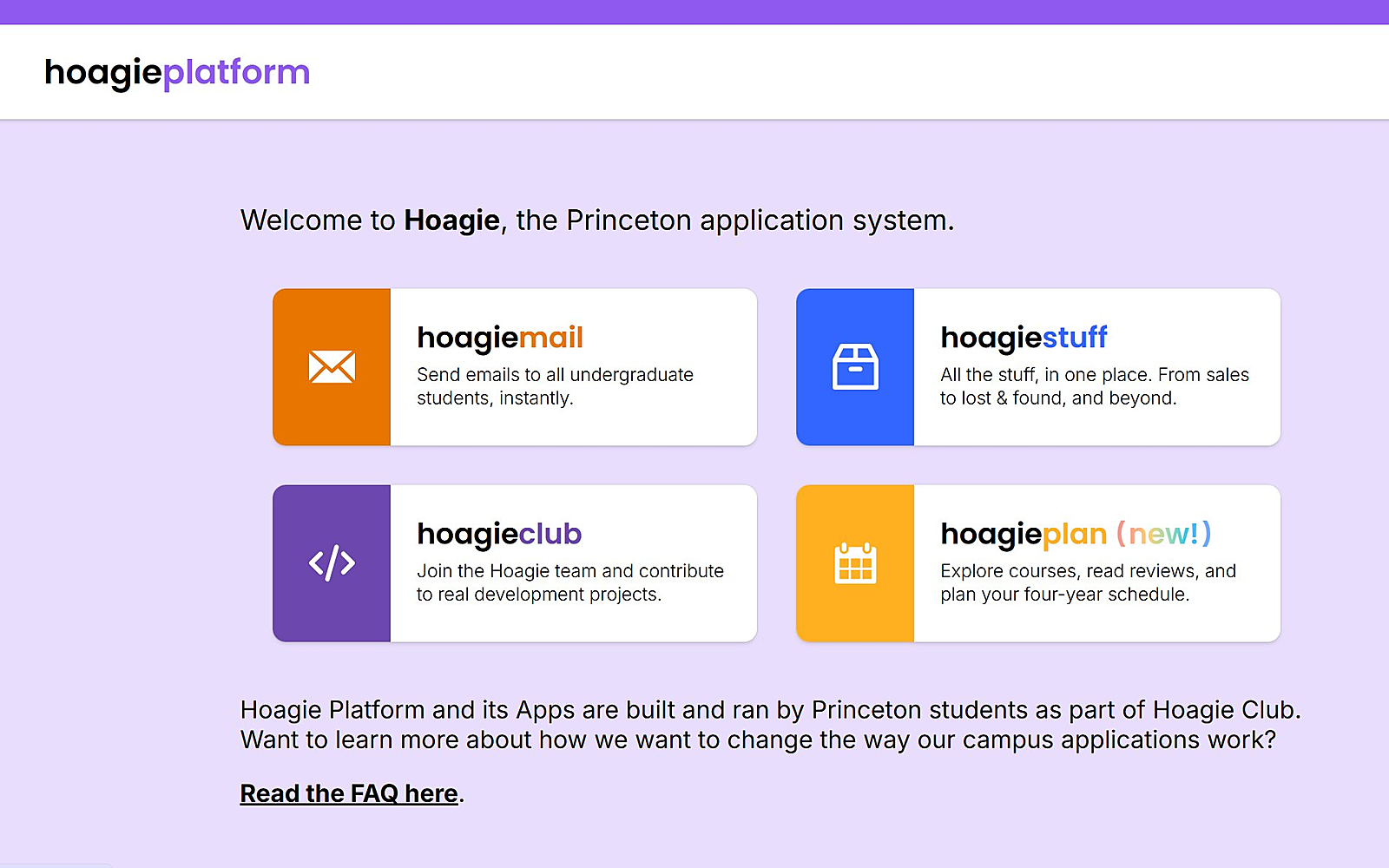 Hoagie apps showcase homepage
