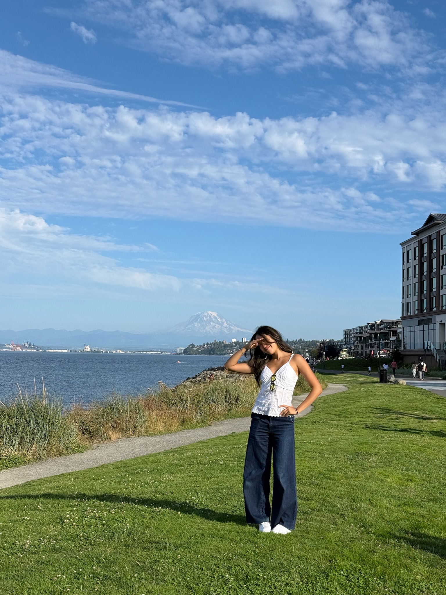 On the Tacoma waterfront with Mount Rainier behind